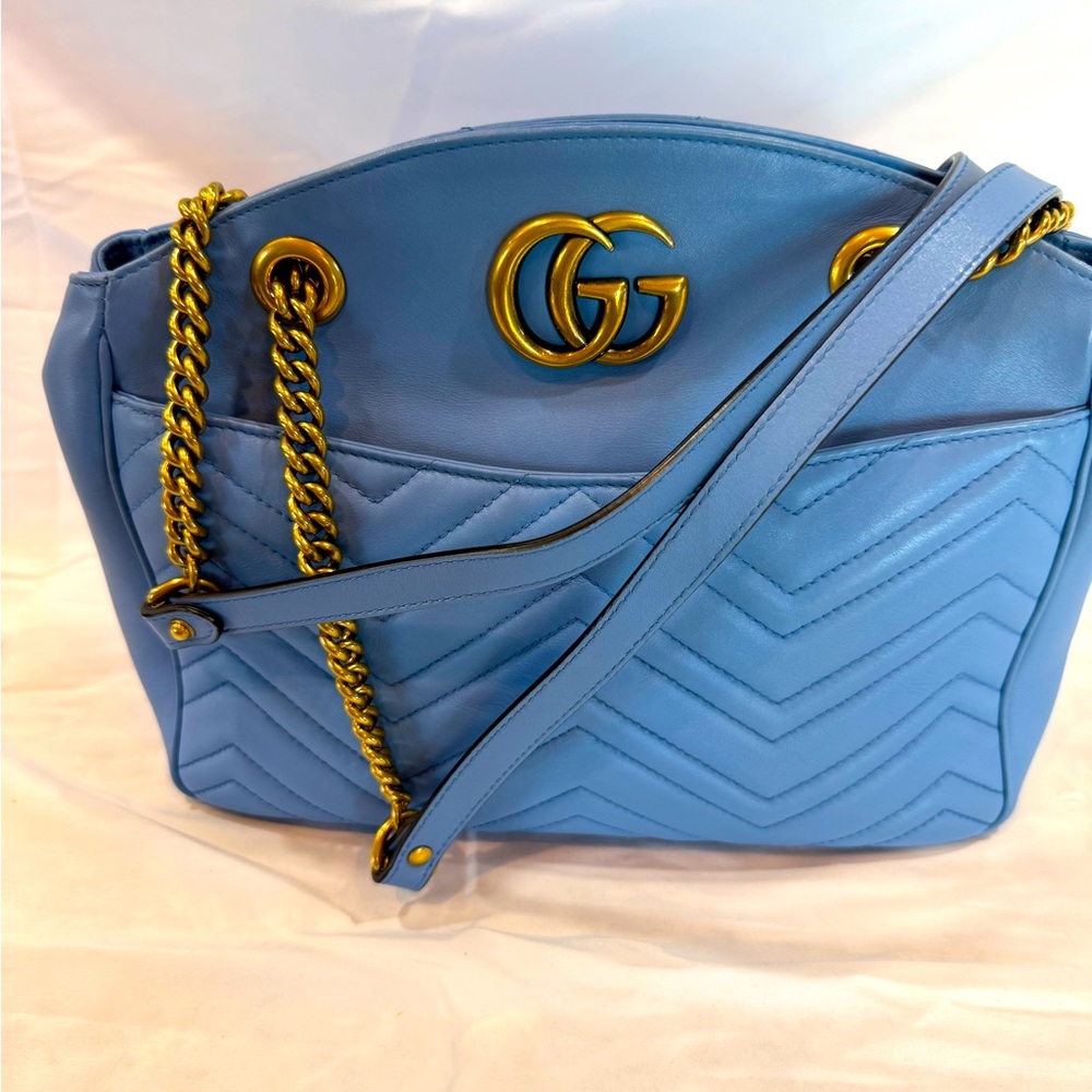 Gucci Blue Quilted Leather Shoulder Bag- STUNNING color ! Authentic!